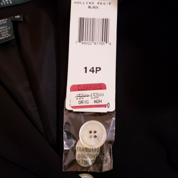 NWT Lauren Ralph Lauren Petite Women 14P Blazer Jacket Black 100% Silk Button Up - Picture 10 of 13